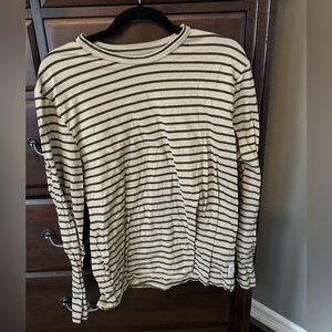 Todd Snyder Cream and Brown Striped Long Sleeve Tee Henley Mens Medium